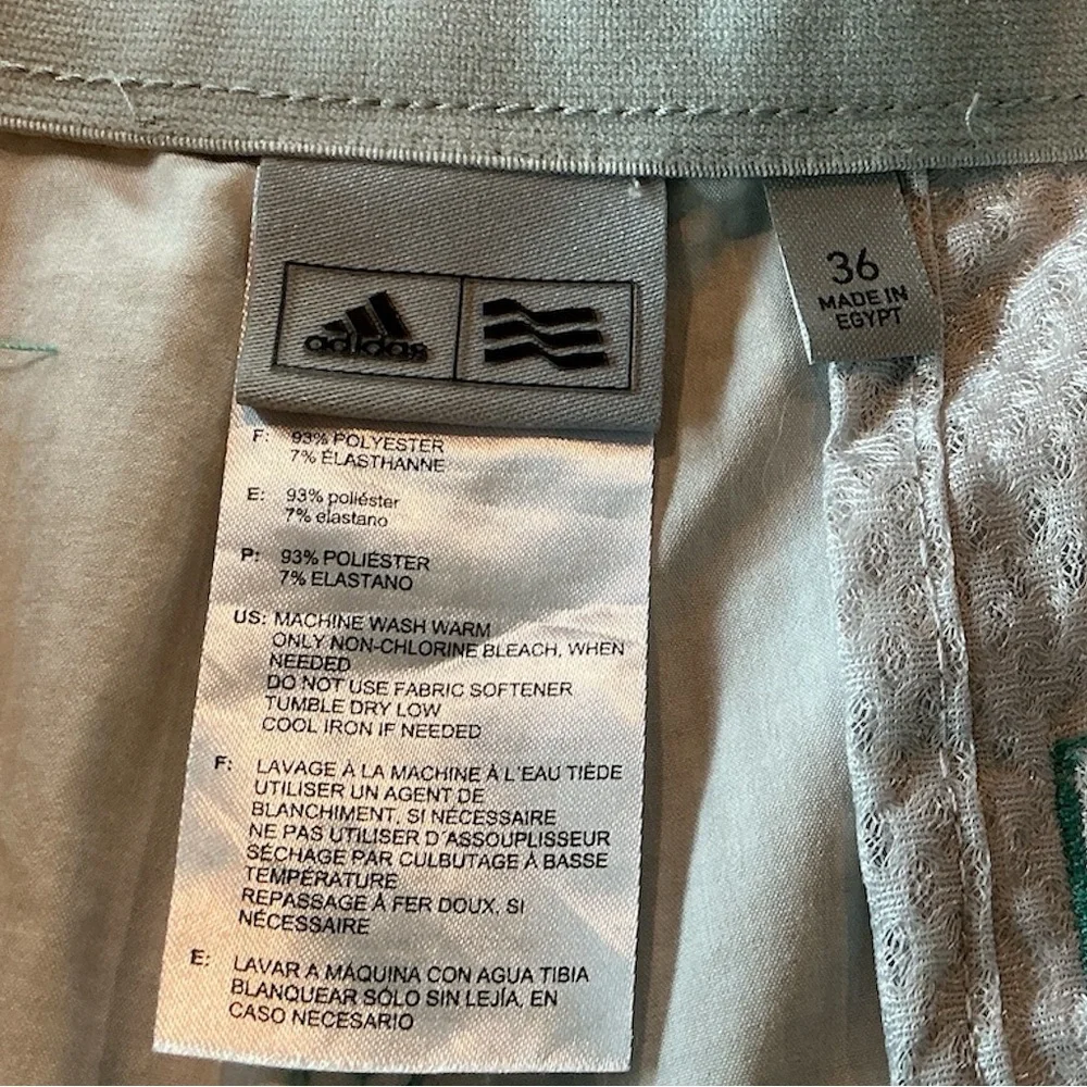 Adidas Men’s Golf Shorts Green White Gingham Polyester Blend Size 36